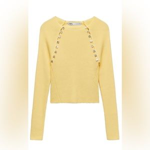 Zara Butter Yellow Knit Pullover Sweater with Buttons